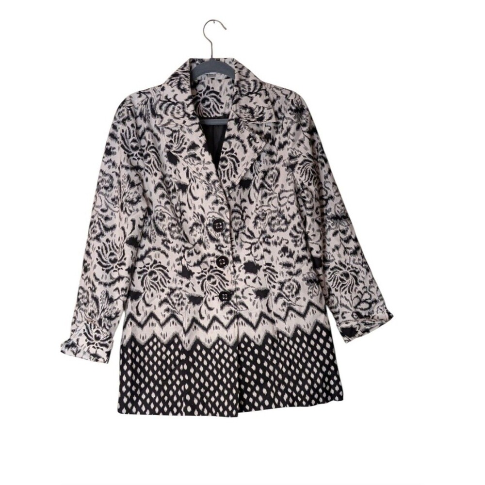 Puli Blazer Jacket Black White Mixed Media Ikat Floral Geometric size Medium